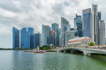 View of skyscrapers at downtown across Marina Bay in Singapore