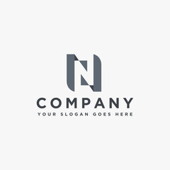 Abstract negative space Letter N logo vector icon on white background