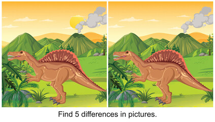 ferocious dinosaur find 5 differences in the picture.