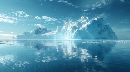 Fototapeta premium A photorealistic depiction of Arctic ice melting into the sea, the water tinted in beautiful shades of aqua and mint, reflecting the chilling freshness and the stark reality of climate change.