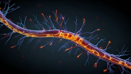 A 3D animation of a nerve impulse traveling along a neuron, showcasing the electrical and chemical processes involved in signal transmission.