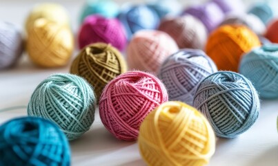 needlework - warm colored cotton yarn balls