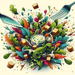 caesar salad illustration - obrazy, fototapety, plakaty
