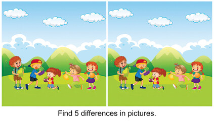 The children brought fruit to share. find 5 differences in the picture.