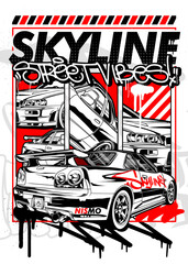 Skyline Graffiti Vector Illustration. Racing car illustration in graffiti style.