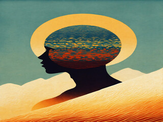 Sun profile Halftone pattern editorial