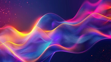 An artistic pattern of colorful waves, including shades of purple, violet, magenta, and electric blue, reminiscent of a geological phenomenon, on a dark blue background