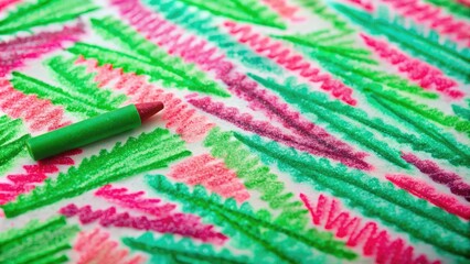 Colorful crayons on white paper background. Selective focus.