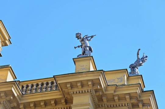 Heruvim Sculptures on the Roof of Croatian National Theatre in Zagreb City, Croatia