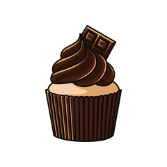 Cute and simple brown chocolate cupcake isolated on a white background