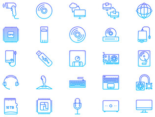 Computer Hardware Line Gradient Icon pictogram symbol visual illustration Set