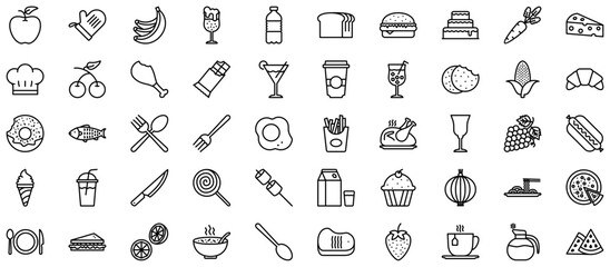 Naklejka premium Food & Drinks Line Icon pictogram symbol visual illustration Set