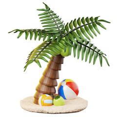 3D Icon Summer. coconut tree. Isolated on transparant background. 3D illustration. High resolution