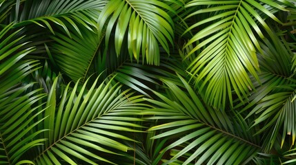 Texture of palm tree leaves with fresh green tropical foliage creating a vibrant pattern background
