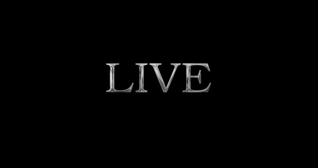 Simple LIVE golden metallic text animation symbol for live now streaming premiering on social media feed event performance editable sign overlay effect in 4K comic interface creative illuminated sign.