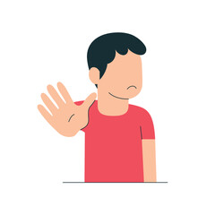 No and makes stop gesture, forbids something and expresses disagreement, Body language No means no concept illustration