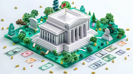 3D Flat icon as Government Official Implementing Economic Policies concept as A government official implements policies designed to stimulate economic growth and attract foreign in