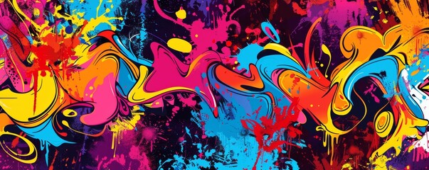 Colorful abstract graffiti art with dynamic splashes and shapes