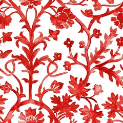 Watercolor Seamless pattern with red and white