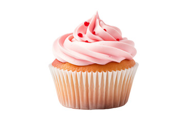  A delicious cupcake with pink frosting and sprinkles, transparent background