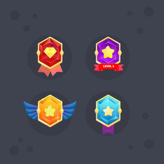 Game UI Set Of Rewards Gems Medals Golden Metal Winner VIP Isolated Vector Design