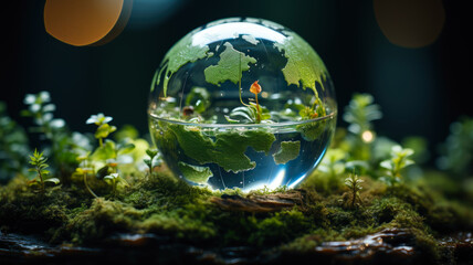 Vivid Earth: A Symbolic Representation of Our Planet in Harmony with Nature, Encased in a Transparent Sphere, AI Generated