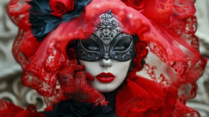 Venice carnival unusual very pretty masks model red and black
