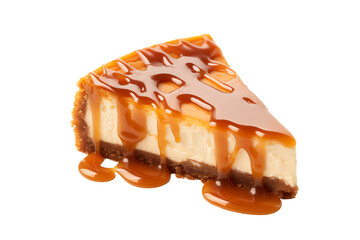 Cheesecake with caramel topping, transparent background