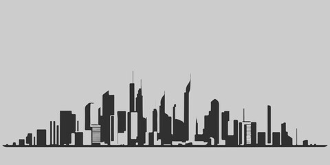 Fototapeta premium A city skyline with tall buildings and a church. Monochrome isolated vector cityscape