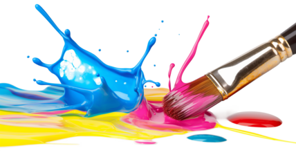 Liquid splash Color design and Paintbrush isolated on a transparent background