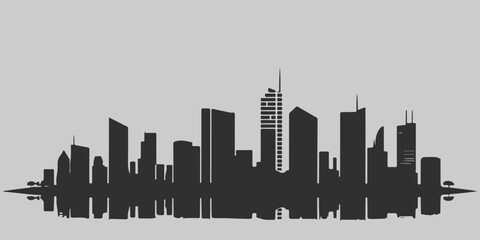 Fototapeta premium A city skyline with tall buildings and a church. Monochrome isolated vector cityscape