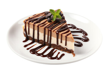 Decadent chocolate cheesecake with rich chocolate ganache, transparent background