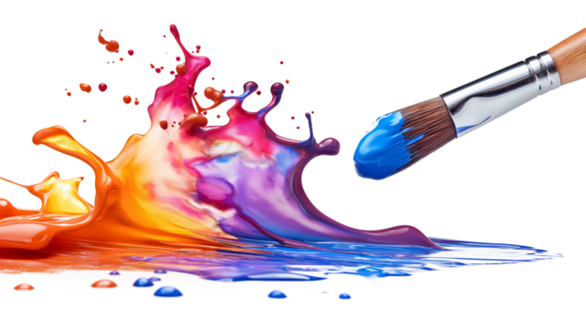 Liquid splash Color design and Paintbrush isolated on a transparent background