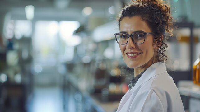 Portrait of smiling female researcher carrying out scientific research in a lab