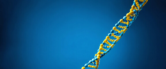 A close-up image of human dna in blue and yellow. Conceptual illustration on the theme of World Down Syndrome Day
