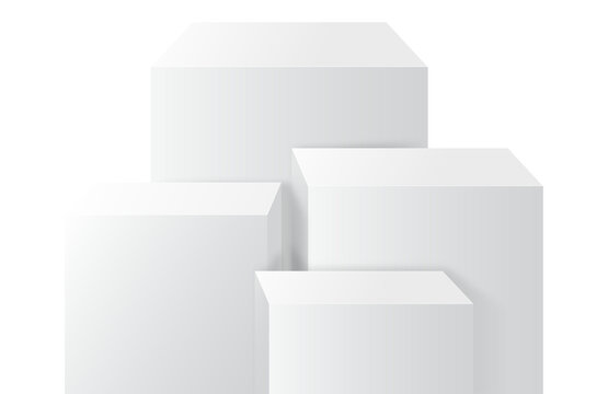 4 square white podiums with layer and close up on transparent background