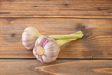 Two Young garlic over background