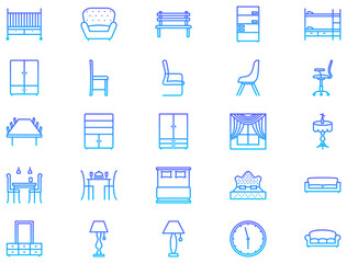 Furniture Line Gradient Icon pictogram symbol visual illustration Set