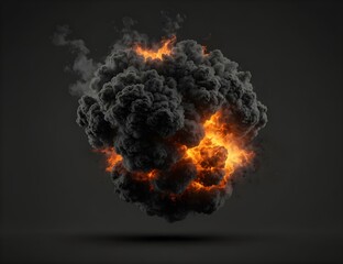 Large fireball with black smoke. fiery explosion with smoke isolated on transparent background, png.