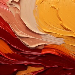 立体的な油絵・抽象背景正方形バナー）ダークレッド・オレンジ・黄色のカーブ