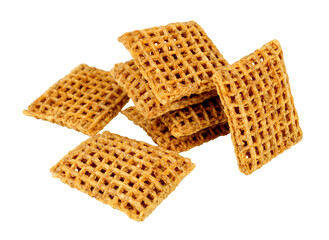 Group of weaved wholegrain wheat breakfast cereal