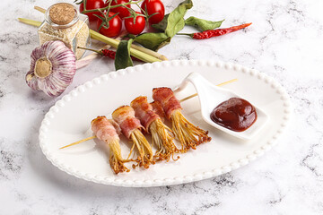 Grilled enoki mushroom with bacon