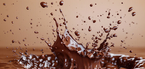 Chocolate milk bursting forth in a chaotic yet beautiful splash, each droplet suspended in a moment of pure indulgence