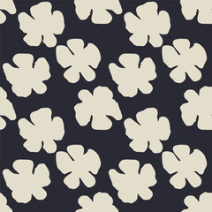 Monochrome black and white brush strokes inky flowers seamless pattern. Abstract floral contemporary background.