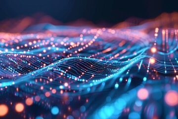 Data flow concept background, Network security, Wave of dots, and weave lines. Abstract Background for design on the topic of cyberspace, AI generated