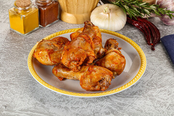 Raw marinated chicken drumstick for cooking