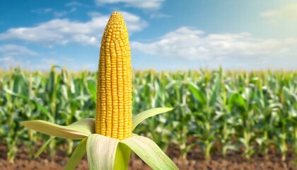 Standing Tall: Lone Corn Cob in Agricultural Field"
