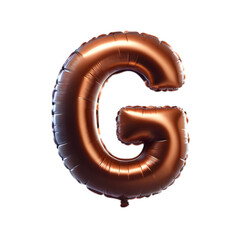 a brown foil balloon shaped like the letter 'G'