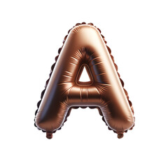 a brown foil balloon shaped like the letter 'A'