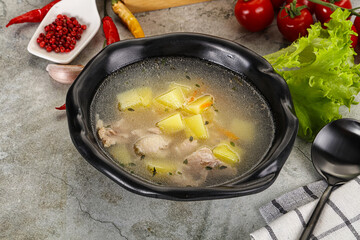 Homemade chicken soup with vegetables